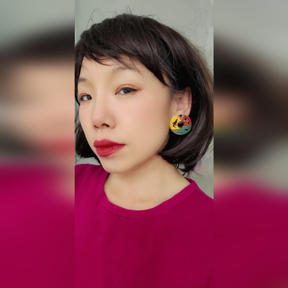 Vintage laurel burch cat sneak dog colorful enamel earrings - Picture 11 of 17